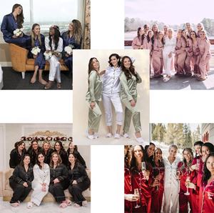 Ensemble de pyjama en satin pour femmes, col rabattu, taille élastique, couleur unie, coupe ample, 4 saisons - Product Image 6