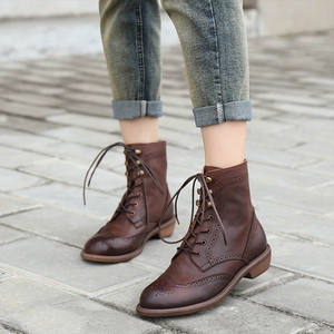 Oem odm רטרו קלאסי תחרה בעבודת יד <span class=keywords><strong>brogue</strong></span> מגולף בתוספת גודל קרסול מגפיים אמיתי עור לנשים הסיטונאי מותאם אישית - Product Image 4