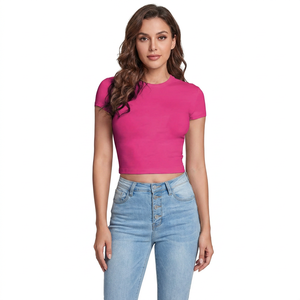 Women Summer Fashion Crop <b>Top</b> T Shirt Wholesale Ladies Casual Short Sleeve Cropped Tee Soft Cotton Slim Fit Streetwear <b>Top</b> - Product Image 6