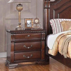 Ensemble de chambre à coucher en bois massif brun foncé traditionnel, lit queen-size sculpté de luxe, table de maquillage, tables de chevet, commode - Product Image 3