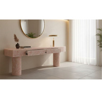 Table en dalle de marbre naturel poli YDSTONE, design moderne de luxe, onyx rose, pour intérieur