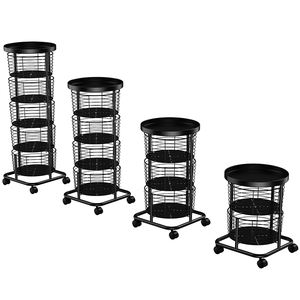 multi-layer kitchen metal breathable round rotating vegetable storage rack with wheels
