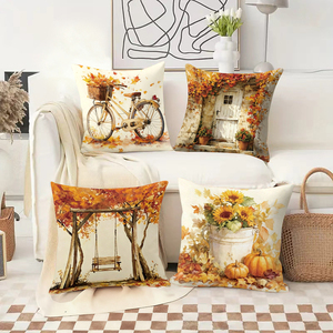 Cojines decorativos otoñales con diseño de bicicletas, puertas, columpios y girasoles para una decoración acogedora de temporada - Product Image 2