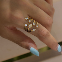 Bague ouverte tendance pour femme en acier inoxydable plaqué or 18 carats à double couche, idéale pour mariage, fiançailles, fête ou cadeau