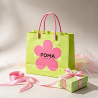 Sac cadeau en papier vert lime avec logo personnalisé, poignée en corde rose, imprimé floral, sac d'emballage pour cosmétiques, sac de shopping beauté, vente en gros