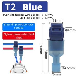 Conector T-Tap Azul T2, Terminal IDC de Empalme Rápido 19-13AWG - Adaptador Sin Pelar Cables para Reparación Automotriz e Iluminación - Product Image 2