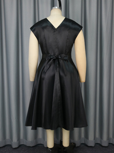 AOMEI V Neck Cap Sleeveless Summer Formal <strong>Funeral</strong> Wear <strong>Black</strong> Big Swing A-line Casual <strong>Dress</strong> - Product Image 6