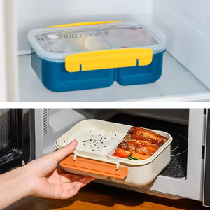 Large Capacity 3 Compartments Heatable Leak Proof Portable Square Plastic Bento <b>Lunch</b> <b>Box</b> Transparent Top Lid School Ready - Product Image 4