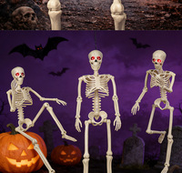 Squelette lumineux à yeux rouges pour Halloween, 90 cm, articulations réglables, décoration extérieure en plastique