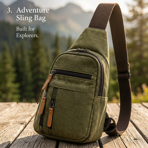 Sac bandoulière d'aventure en toile avec petite poche zippée, sac messager pour homme pour l'extérieur - Product Image 3