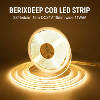 Bande LED COB en rouleau, 384 LED/m, 10 mm de large, 24 V, bandes LED flexibles sans points, découpables, IP20, auto-adhésives, pour éclairage intérieur