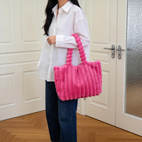 Nouveau Sac Fourre-tout Grande Capacité en Peluche Automne/Hiver, Sac à Bandoulière Style Joker Mao Mao, Fermeture Ouverte, Doublure Polyester, Mode Féminine, Style Ins, Diamants