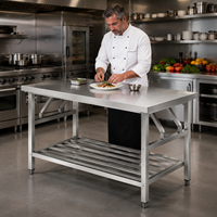 Table de travail en acier inoxydable à 2 niveaux avec pieds carrés, qualité alimentaire 304, pour la préparation des aliments, directement de l'usine, pour supermarché