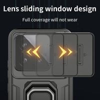 Étui de téléphone de luxe PC+TPU avec fenêtre coulissante, anneau magnétique, béquille et support de voiture pour iPhone 14 Pro 5G, Redmi Note 12 Pro et série 15