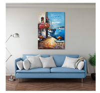 Peinture à l'huile encadrée de paysage méditerranéen peinte à la main, 70x100cm, toile impressionniste de bord de mer pour la décoration de la maison et des hôtels