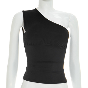 เสื้อกล้ามครอปท็อป Viviblook รุ่น Y26TP129 สำหรับผู้หญิง ดีไซน์ใหม่ คอเฉียง แต่งระบาย ผ้าต่อผ้า สำหรับฤดูร้อน - Product Image 2