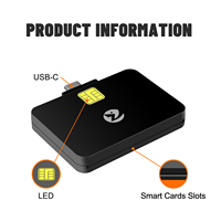 ZOWEETEK Tipo C Lector de tarjetas de crédito móvil Pago ISO 7816 Clase A, B y C, 5V, 3V y 1,8 V Lector de tarjetas inteligentes Escritor Tarjeta con chip