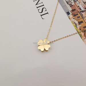 Collar con colgante de diamante de trébol de cuatro hojas de oro macizo de 18 quilates, joyería fina, collares de la suerte para regalo de niña - Product Image 2