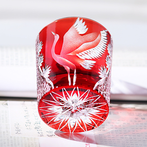 <span class=keywords><strong>Verre</strong></span> à vin en cristal sculpté à la main style Edo Kiriko 250 ml, tasse en <span class=keywords><strong>verre</strong></span> soufflé à la bouche rouge/bleu avec motif grue pour bar et cadeau - Product Image 6
