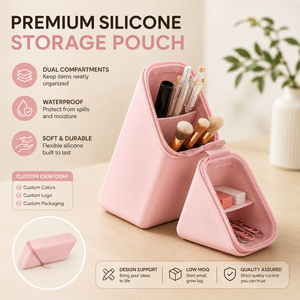 Wholesale Food Grade <b>Silicone</b> Retractable Convertible Pouch Converts Desktop Organizer <b>Waterproof</b> Washable Large Capacity Europe - Product Image 1