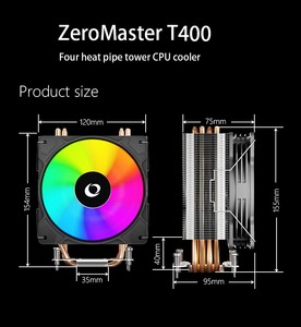 ZeroMaster 4 أنبوب حرارة برج CPU مبرد 12 فولت PWM LED RGB للألعاب مشعاع كمبيوتر لـ Intel iو 12V PWM LED RGB للألعاب