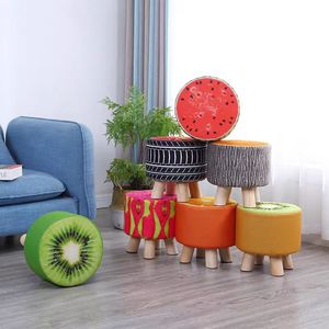 Creative Fruit Printed Round <b>Stool</b> With Wooden Legs For Home Bedroom Living Room Kids Adults Elderly Use - Product Image 2