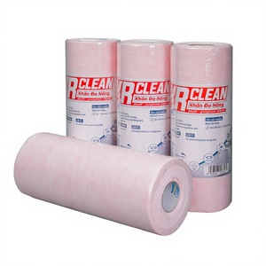 ผ้าเช็ดทำความสะอาดอเนกประสงค์ KRClean สีชมพู แบบม้วน ผลิตจากผ้าไม่ถักทอ สำหรับทำความสะอาดห้องครัว - Product Image 1