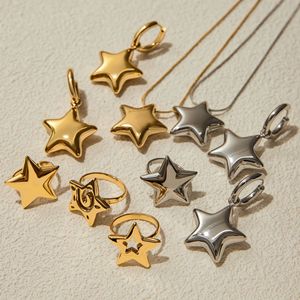 Ensemble de bijoux Yueli Star en acier inoxydable, collier, boucles d'oreilles, bagues, or et argent, cadeau unisexe, tendance - Product Image 4