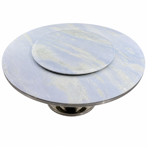 Table à manger personnalisée, plateau rond, style moderne, villa, 8 places, pieds en métal, meubles en pierre, luxe, calcite azul et marbre bleu - Product Image 2