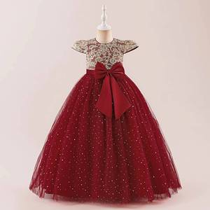 Robe de demoiselle d'honneur de luxe brodée à fleurs, manches volantées, robe de princesse tutu bouffante, costume de scène pour fête d'anniversaire de filles avec nœud - Product Image 2