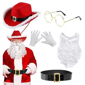 Giáng sinh dành cho người lớn Mens sang trọng nhung Santa Claus Kính hat râu găng tay trang phục