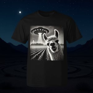 T-shirt Llama Alpaca Selfie Ufos noir unisexe taille adulte moyenne - Product Image 3