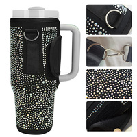 Porte-gobelet élégant en néoprène avec strass, pour bouteille d'eau de 40 oz, housse de protection avec sangle pour Stanley