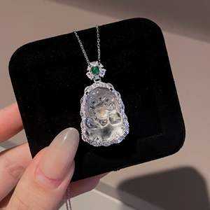 Nouveau pendentif en argent sterling S925 incrusté de pierres naturelles chinoises dangereuses, Bouddha de l'eau bleue, émeraude glacée, Arhat, Bouddha riant - Product Image 1