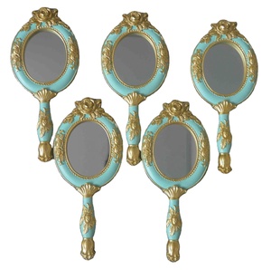 Vintage Shabby Chic Art Deco Wedding Rose <strong>Hand</strong> <strong>Held</strong> Resin <strong>Mirror</strong> Round Pink Blue White Gold Wall Mounting Home Decor - Product Image 1