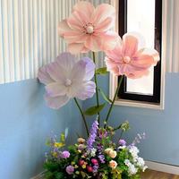 Fleurs artificielles en organza floqué de pavot géant blanc en soie pour la décoration de magasin, vente en gros