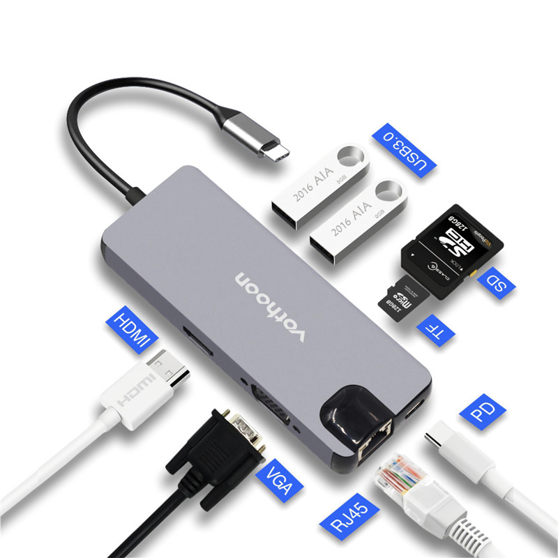 8 в 1 8 портов USB 3,1 Тип c hub к 4K HDTV RJ45 USB C Hub адаптер для MacBook Pro Air MateBook Hub