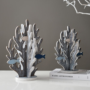 Wooden Coral Decor Foliage Shape Mediterranean Style Home Decoration Living Room Entryway TV Cabinet <b>Ornament</b> - Product Image 4