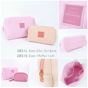 Sac à Makeup Eco Coloré Voyage Grand Jacquard Terry Rose Mignon Logo - Grande Capacité Zip - Product Image 2