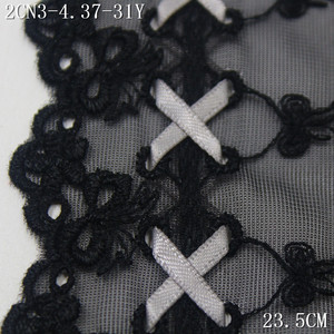 Doux Noir Rouge Tulle Broderie Dentelle Garniture 23cm Petite Fleur Brodé Dentelle Tissu avec Ruban de Soie pour Femmes Fishbone Corset - Product Image 3