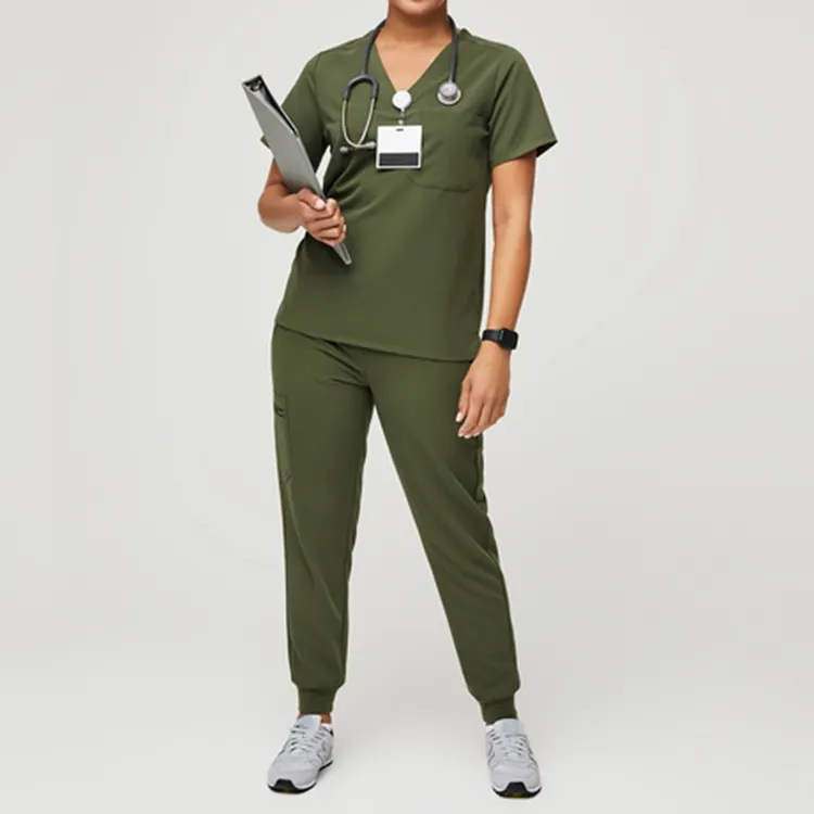 Wholesale High Waisted Custom Nursing Uniform Scrub Health Beauty Work Wear Scrubs Nursing Uniform Medical Top and Pants Woven