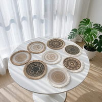 Sets de table ronds en jute tressé naturel avec pompons, décoration de table de mariage bohème