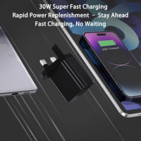 Chargeur rapide GaN 30W PD 3.0 avec ports Type-A+C compatible QC3.0 certifié CE pour téléphones mobiles, montres intelligentes et ordinateurs portables