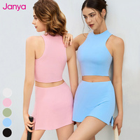 Vêtements de course Janya, haut de sport sans manches, jupe mini 2 en 1, ensemble 2 pièces, ensemble de sport, yoga, golf, ensemble de jupe de tennis pour femmes