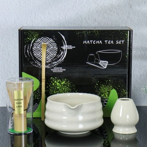 Personalizado Bege Japão Grés Chawan Matcha Chá Tigela De Cerâmica Conjunto com Bic Handmade Japonês Katakuchi Matcha Copos De Cerâmica - Product Image 1