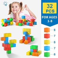 Bloques de Construcción Magnéticos de 1 Pulgada, 32 Piezas, Cubos Magnéticos Grandes para Niños y Niñas de 3+ Años, Juguetes Sensoriales Educativos Coloridos