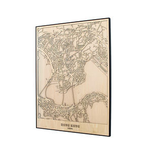 Hecho a mano 3D de madera Hong Kong Street City Map Living Room Wall cuadro decorativo con marco de fotos - Product Image 3