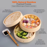 Panier vapeur en bambou écologique à 2 niveaux, couvercle en acier inoxydable de 10 pouces, capacité de 6 L pour la cuisine chinoise asiatique, pains bao