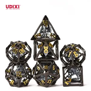 Udixi polihedral set kubus permainan dadu logam berongga naga penjara dan penjara logo kustom