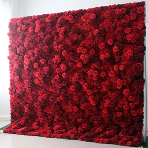 Personalizado arregaçar Borgonha flor parede backdrop casamento decoração rosa vermelha flores verdes painéis para eventos de casamento Decoração